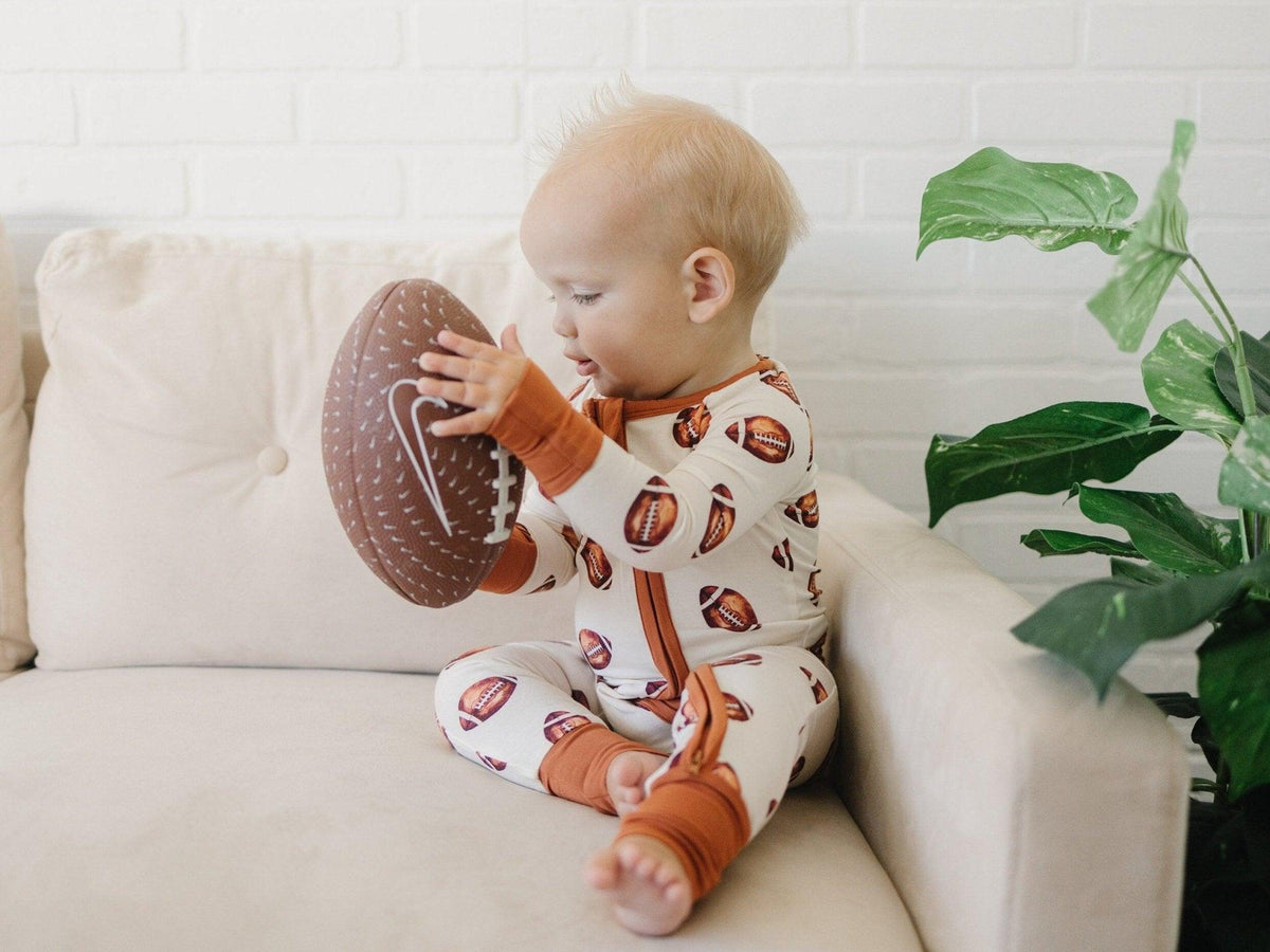 Football Print Bamboo Zippy Romper - Shop Avnu