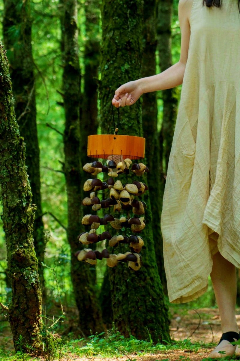 Handmade Entada, Pala Cardamom & Chacha Oleander Seed Shell Round Wind Chime