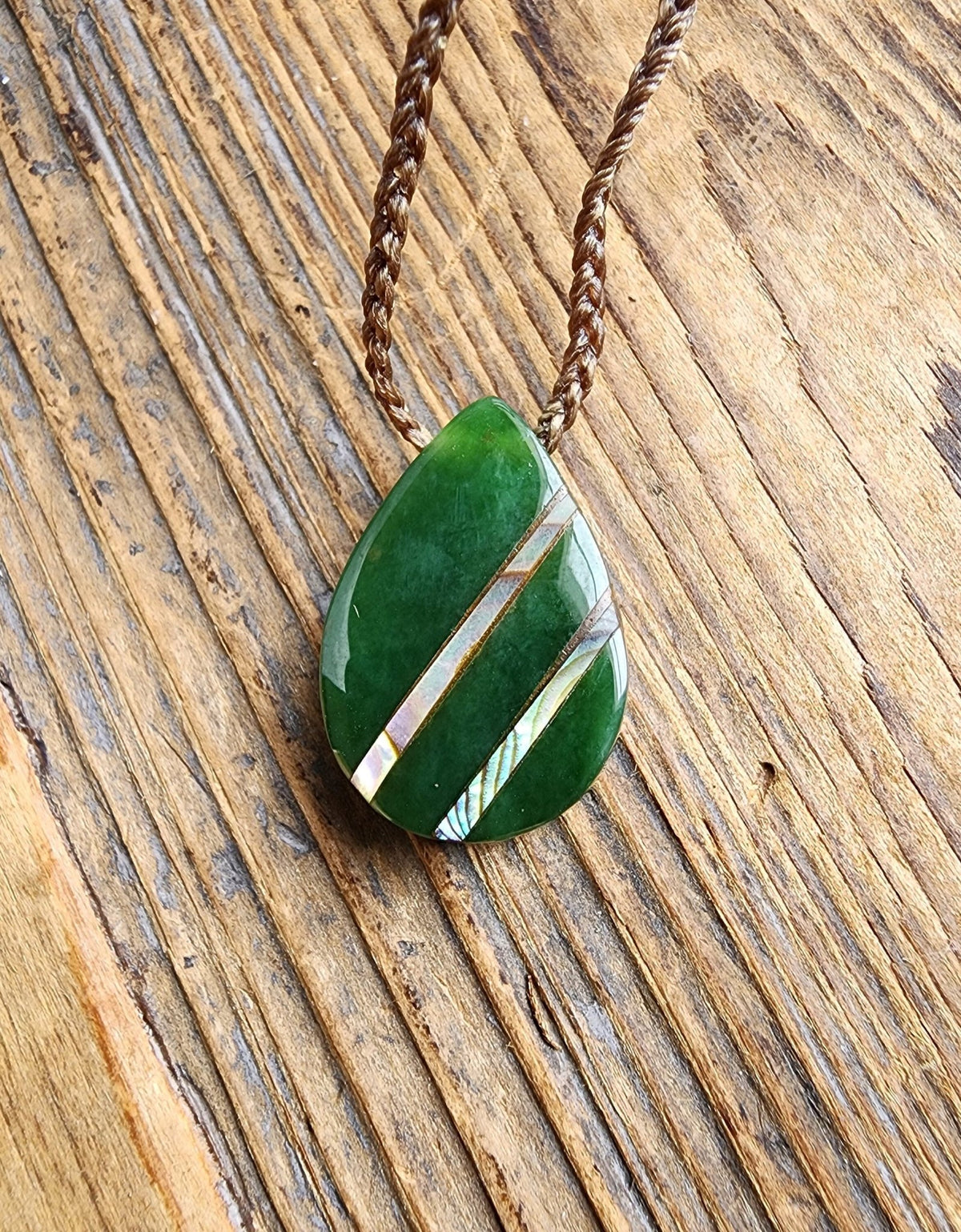 Canadian Nephrite Jade Teardrop Pendant with Abalone - Shop Avnu