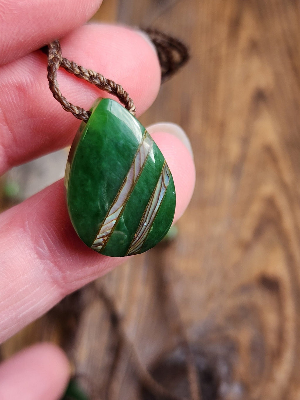 Canadian Nephrite Jade Teardrop Pendant with Abalone - Shop Avnu