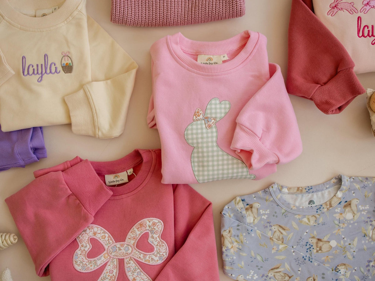 Applique Bunny Crewneck Sweatshirt - Baby Toddler Kids Girls - Easter Outfit - Shop Avnu