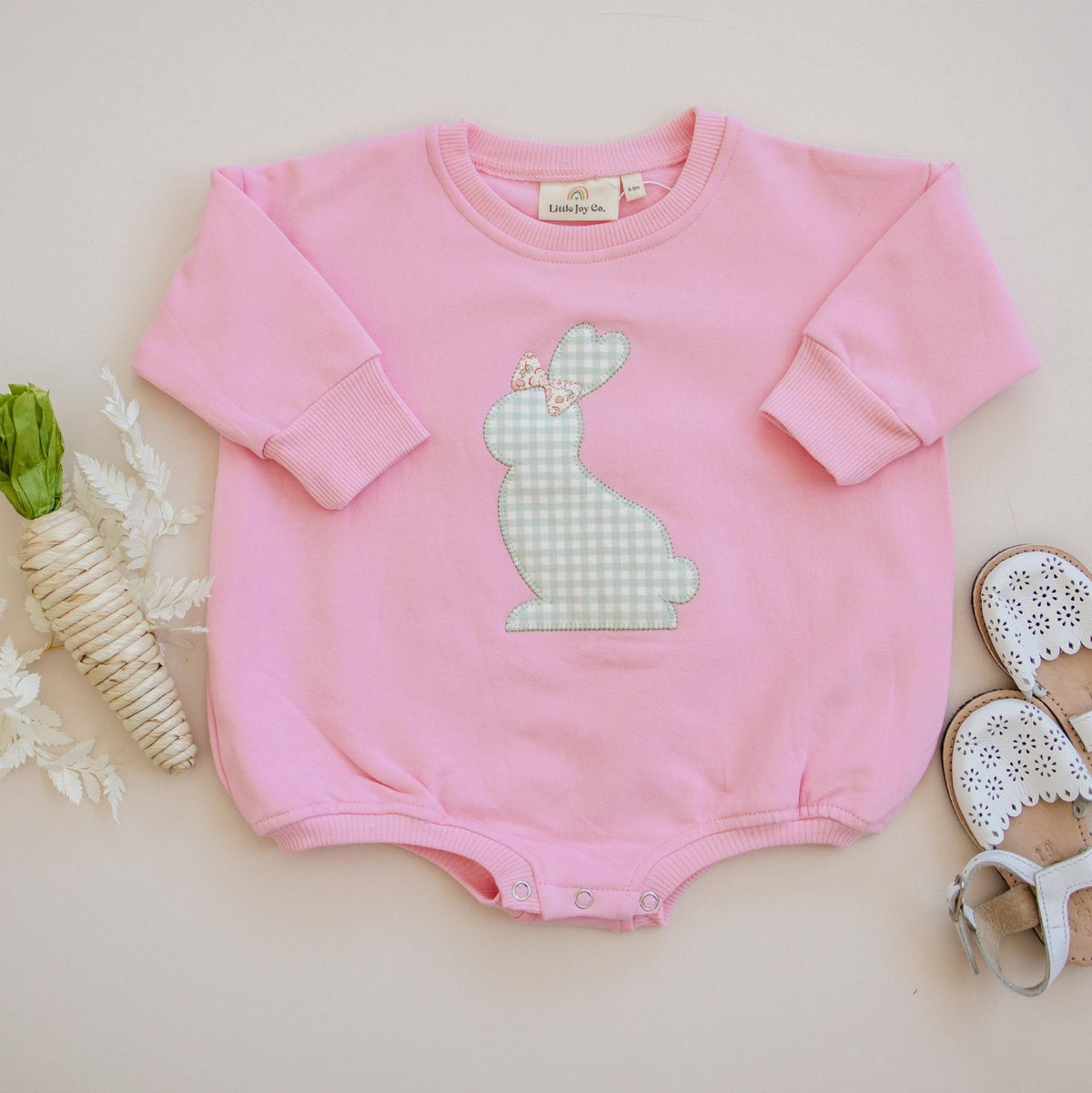 Applique Bunny Sweatshirt Romper - Infant Baby Toddler Girl - Easter Outfit - Shop Avnu