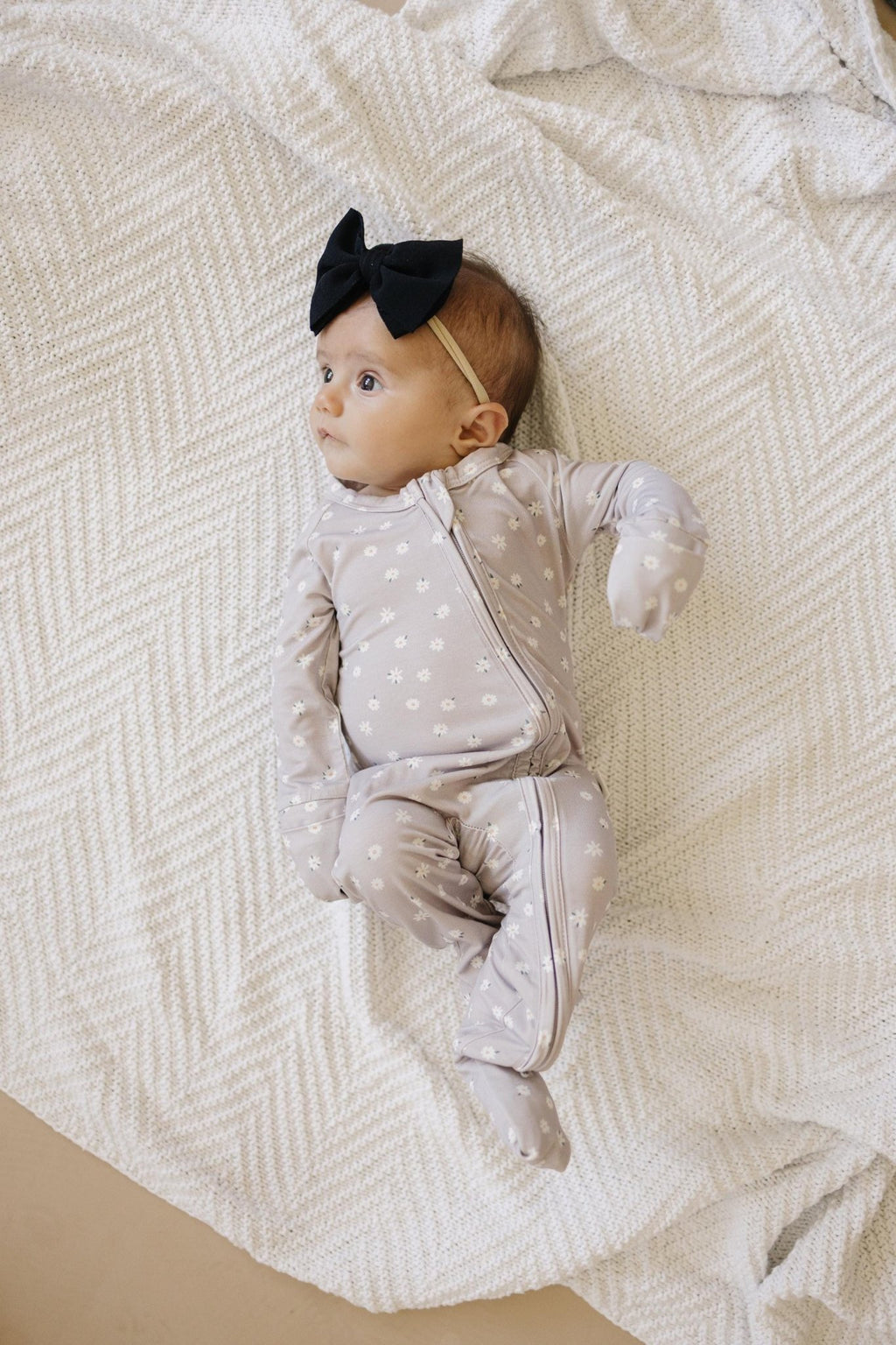 Oopsie Daisy Bamboo Zippy Romper - Bamboo Baby Pajamas - Purple Floral Flower Print Girl Newborn Baby - Shop Avnu