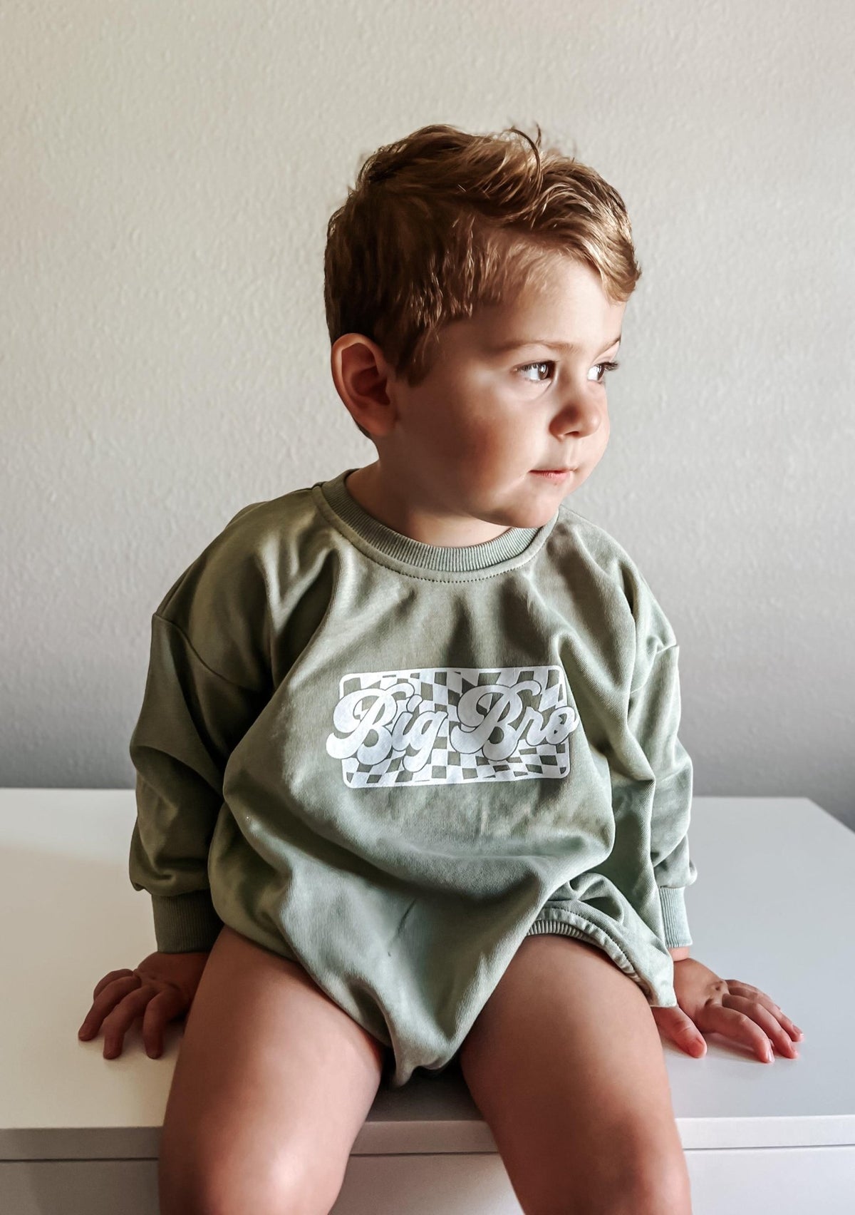 Big Brother Checkered Sweatshirt Romper: Baby Boy Outfit - Shop Avnu