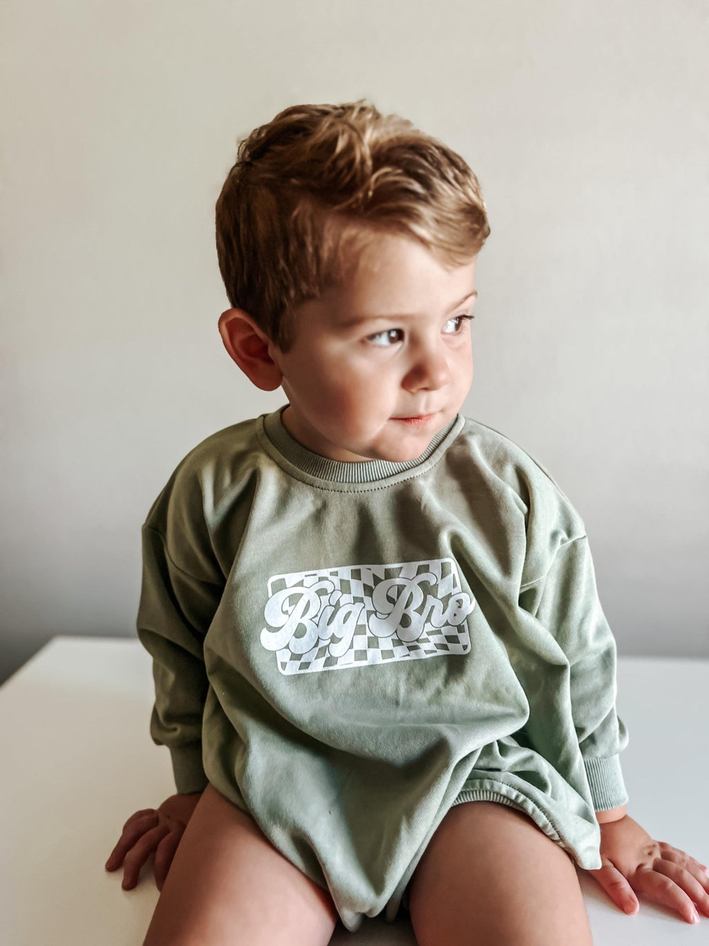 Big Brother Checkered Sweatshirt Romper: Baby Boy Outfit - Shop Avnu