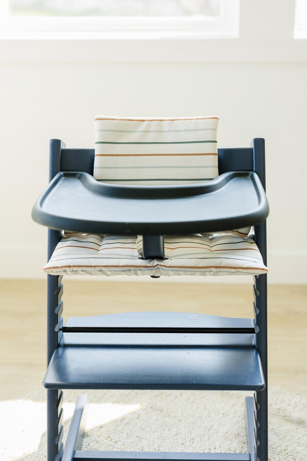 Multi Stripe Stokke Tripp Trapp Seat Cushion - Wipeable Cover - Baby Highchair Accessories - Neutral Stripes - Shop Avnu
