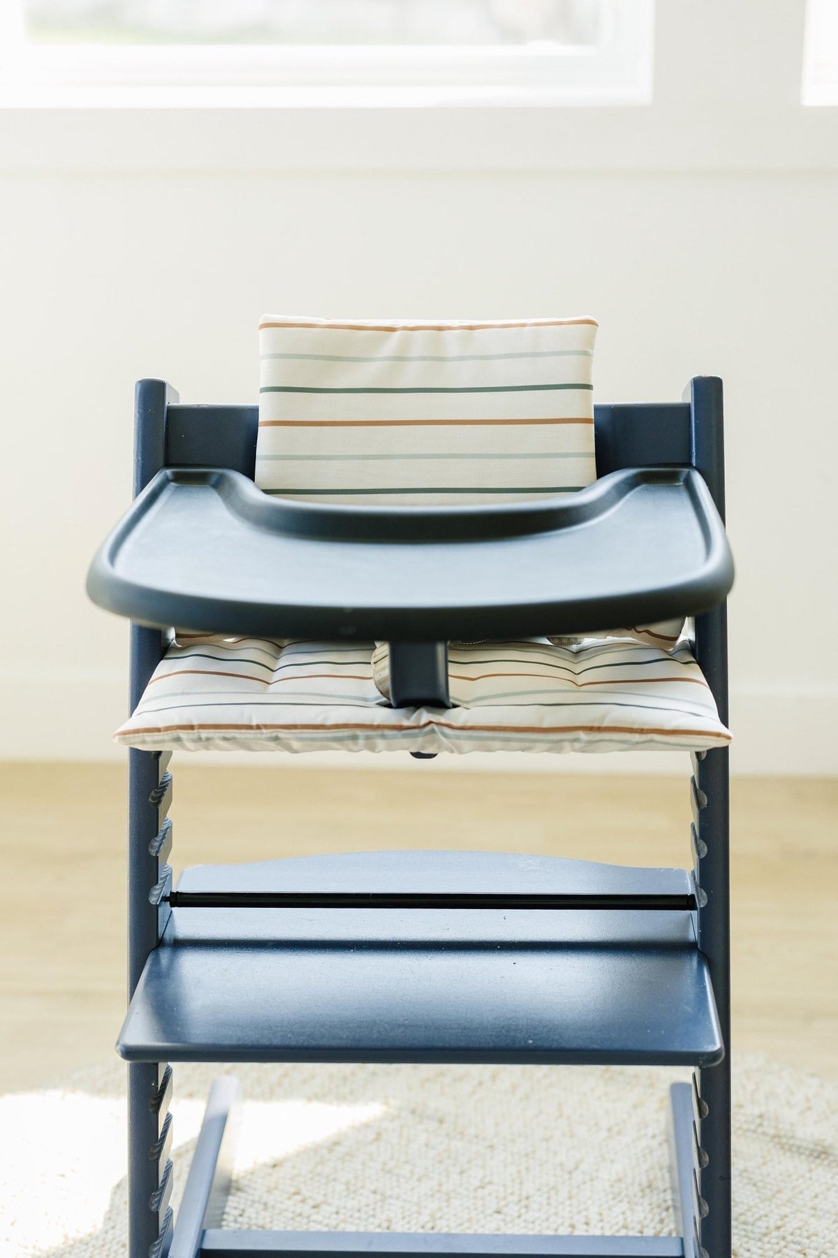Multi Stripe Stokke Tripp Trapp Seat Cushion - Wipeable Cover - Baby Highchair Accessories - Neutral Stripes - Shop Avnu