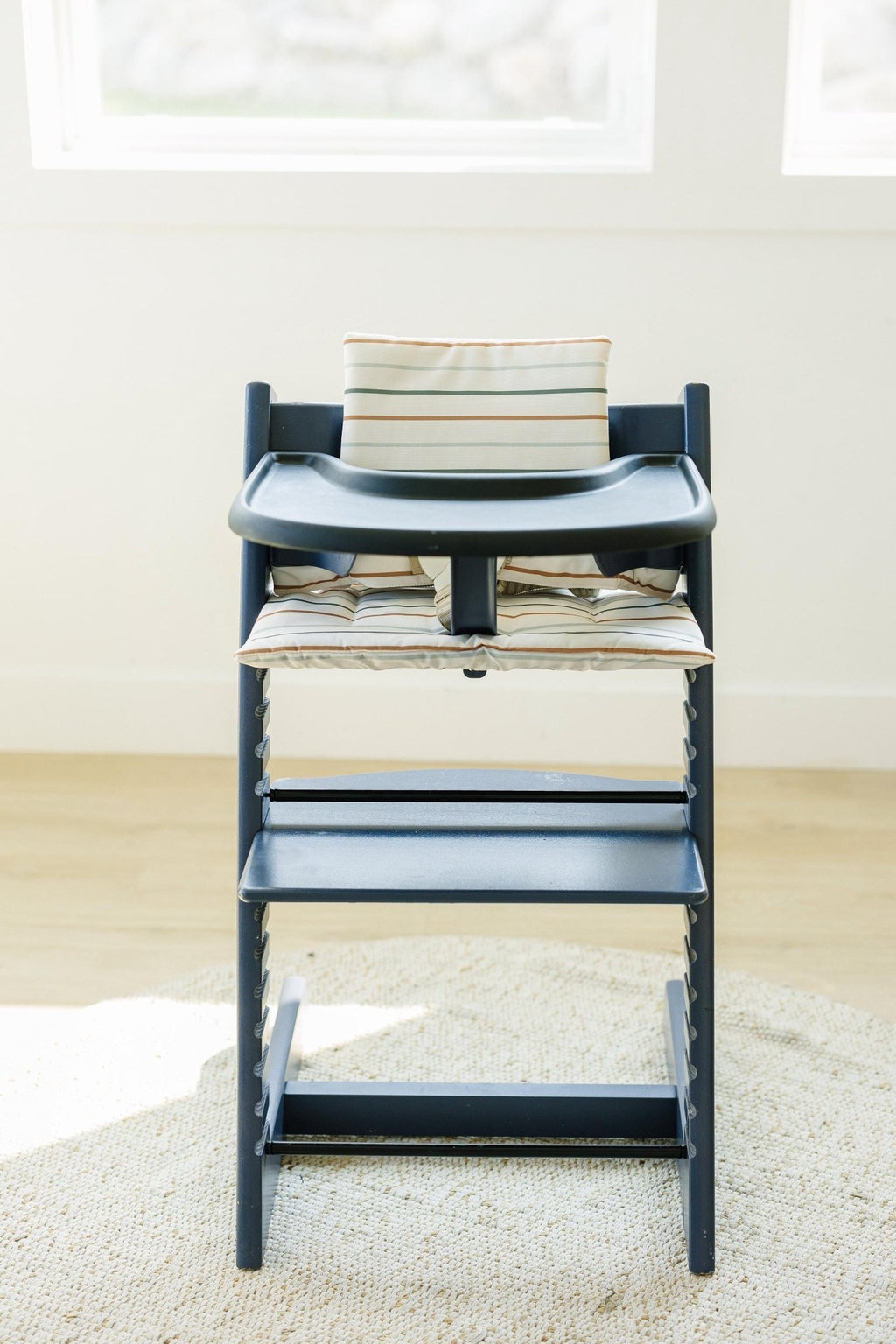 Multi Stripe Stokke Tripp Trapp Seat Cushion - Wipeable Cover - Baby Highchair Accessories - Neutral Stripes - Shop Avnu