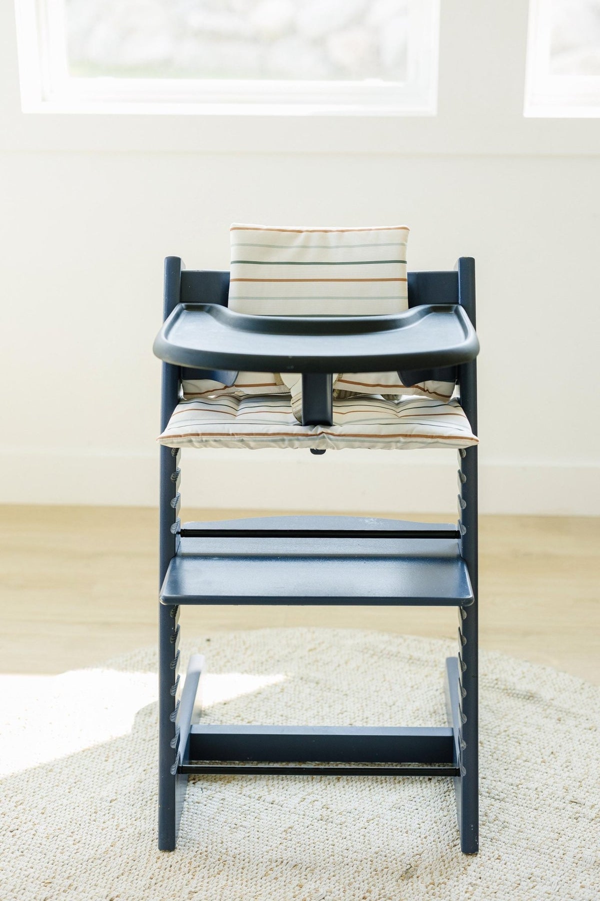 Multi Stripe Stokke Tripp Trapp Seat Cushion - Wipeable Cover - Baby Highchair Accessories - Neutral Stripes - Shop Avnu