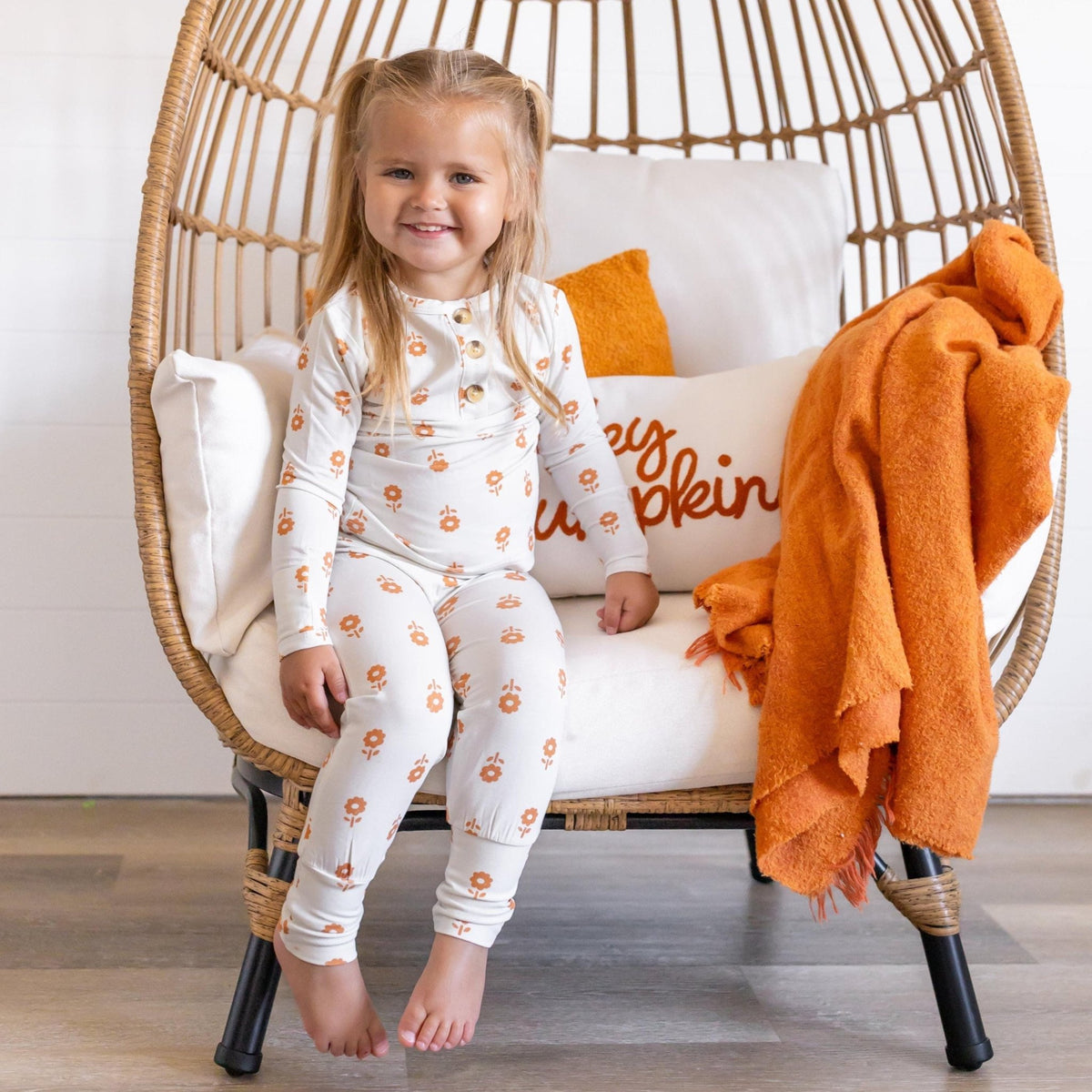 Pumpkin Posie Bamboo Pajamas: Fall Baby & Toddler PJs - Shop Avnu
