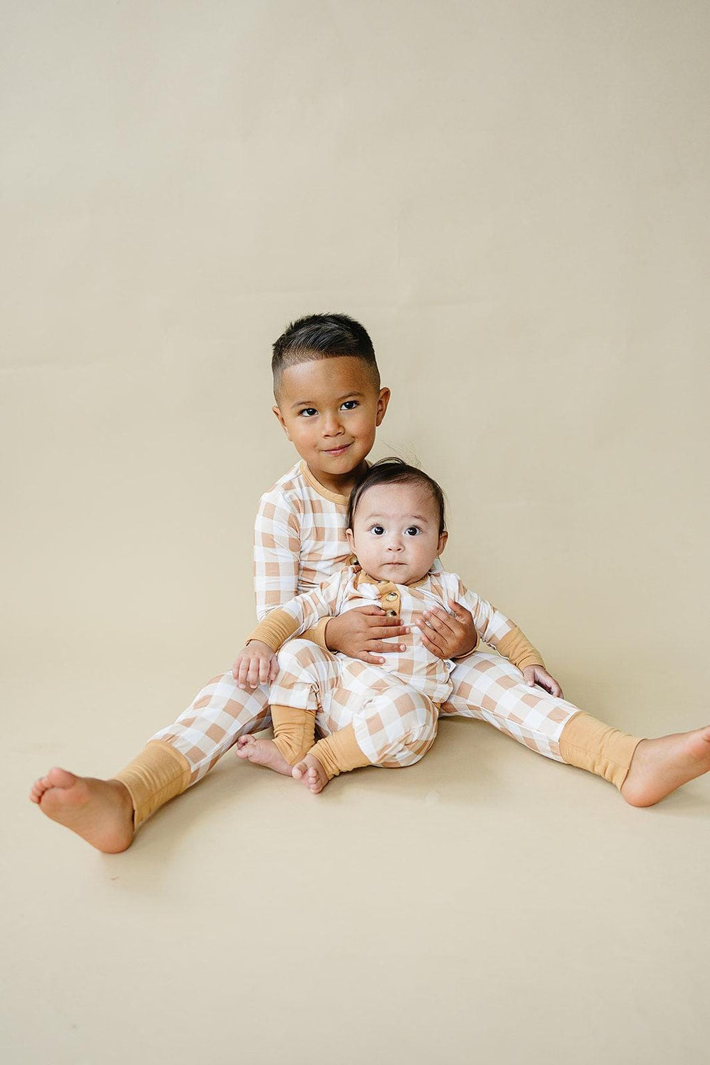 Golden Gingham 2pc Henley Bamboo Pajamas - Fall & Halloween Soft Baby PJs - Shop Avnu
