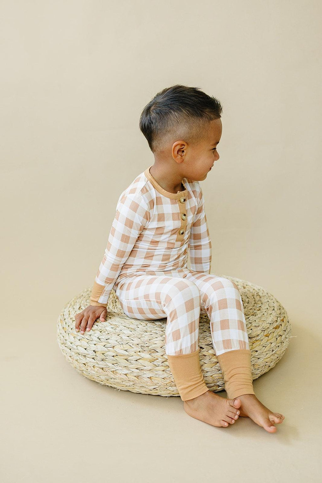 Golden Gingham 2pc Henley Bamboo Pajamas - Fall & Halloween Soft Baby PJs - Shop Avnu