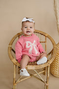 Pink Baby Romper: Floral Bow Applique Sweatshirt Outfit - Shop Avnu