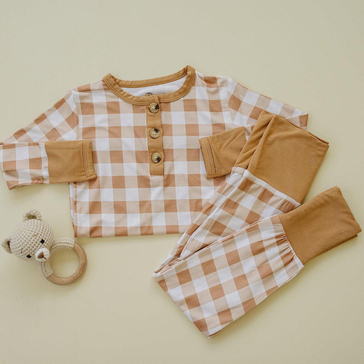 Golden Gingham 2pc Henley Bamboo Pajamas - Fall & Halloween Soft Baby PJs - Shop Avnu