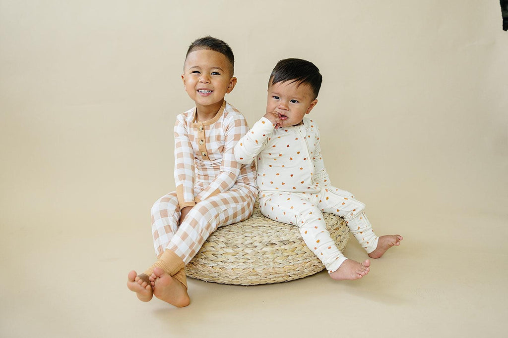 Golden Gingham 2pc Henley Bamboo Pajamas - Fall & Halloween Soft Baby PJs - Shop Avnu