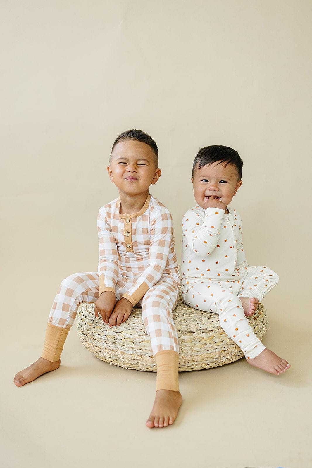 Golden Gingham 2pc Henley Bamboo Pajamas - Fall & Halloween Soft Baby PJs - Shop Avnu