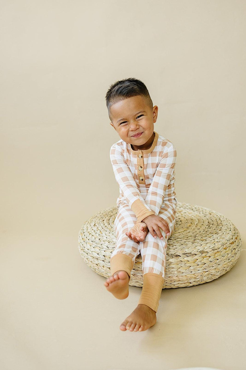 Golden Gingham 2pc Henley Bamboo Pajamas - Fall & Halloween Soft Baby PJs - Shop Avnu