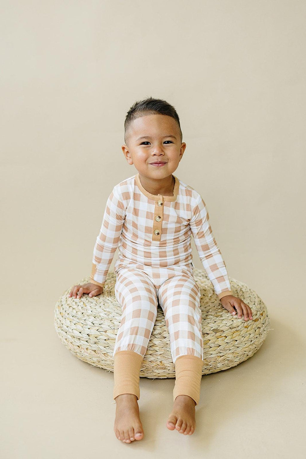 Golden Gingham 2pc Henley Bamboo Pajamas - Fall & Halloween Soft Baby PJs - Shop Avnu