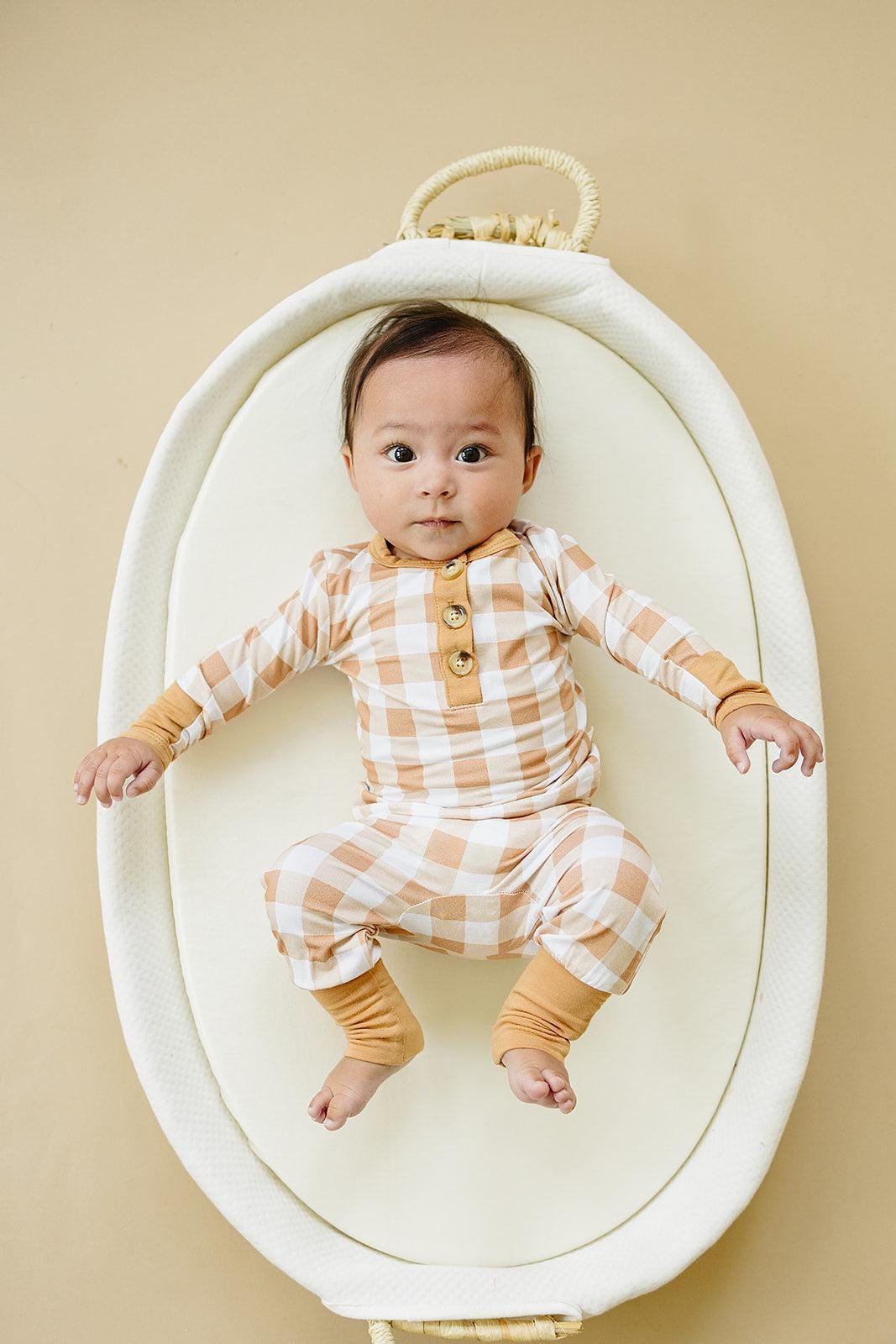 Golden Gingham 2pc Henley Bamboo Pajamas - Fall & Halloween Soft Baby PJs - Shop Avnu