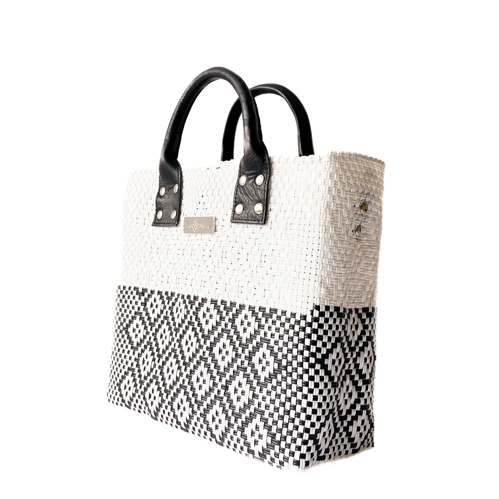 Tin Marin White Large Woven Crossbody Bag - Tan Leather