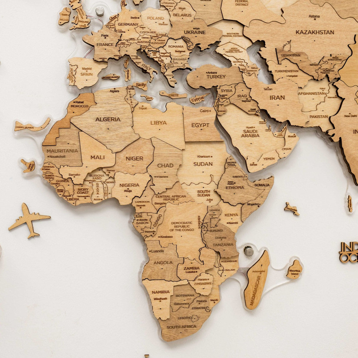 3D LED Wooden World Map 2.0 Gold