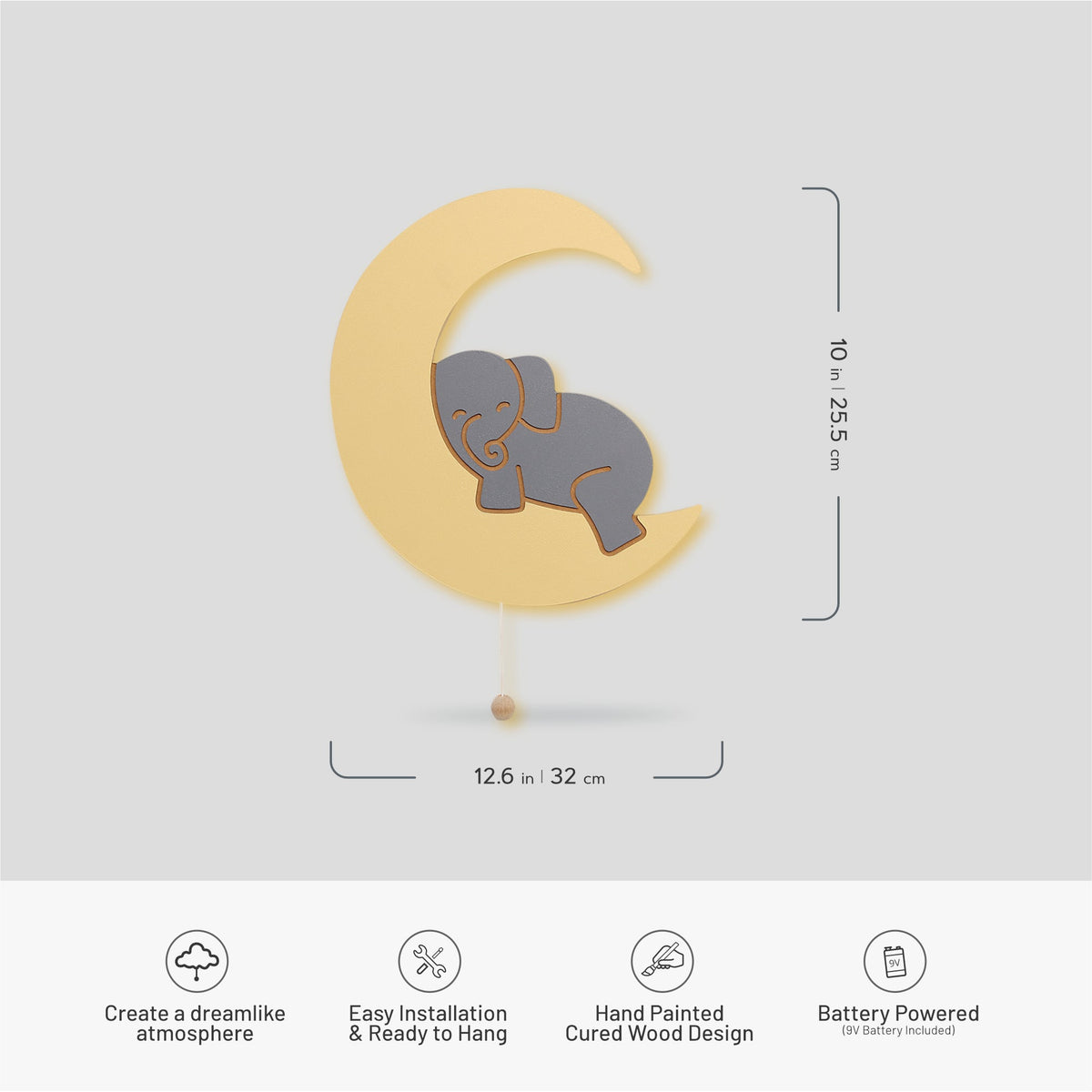 LumiDreams Wall Light - Kid's Decor Nightlight Elephant on Moon - Shop Avnu