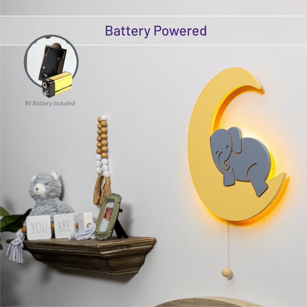LumiDreams Wall Light - Kid's Decor Nightlight Elephant on Moon - Shop Avnu