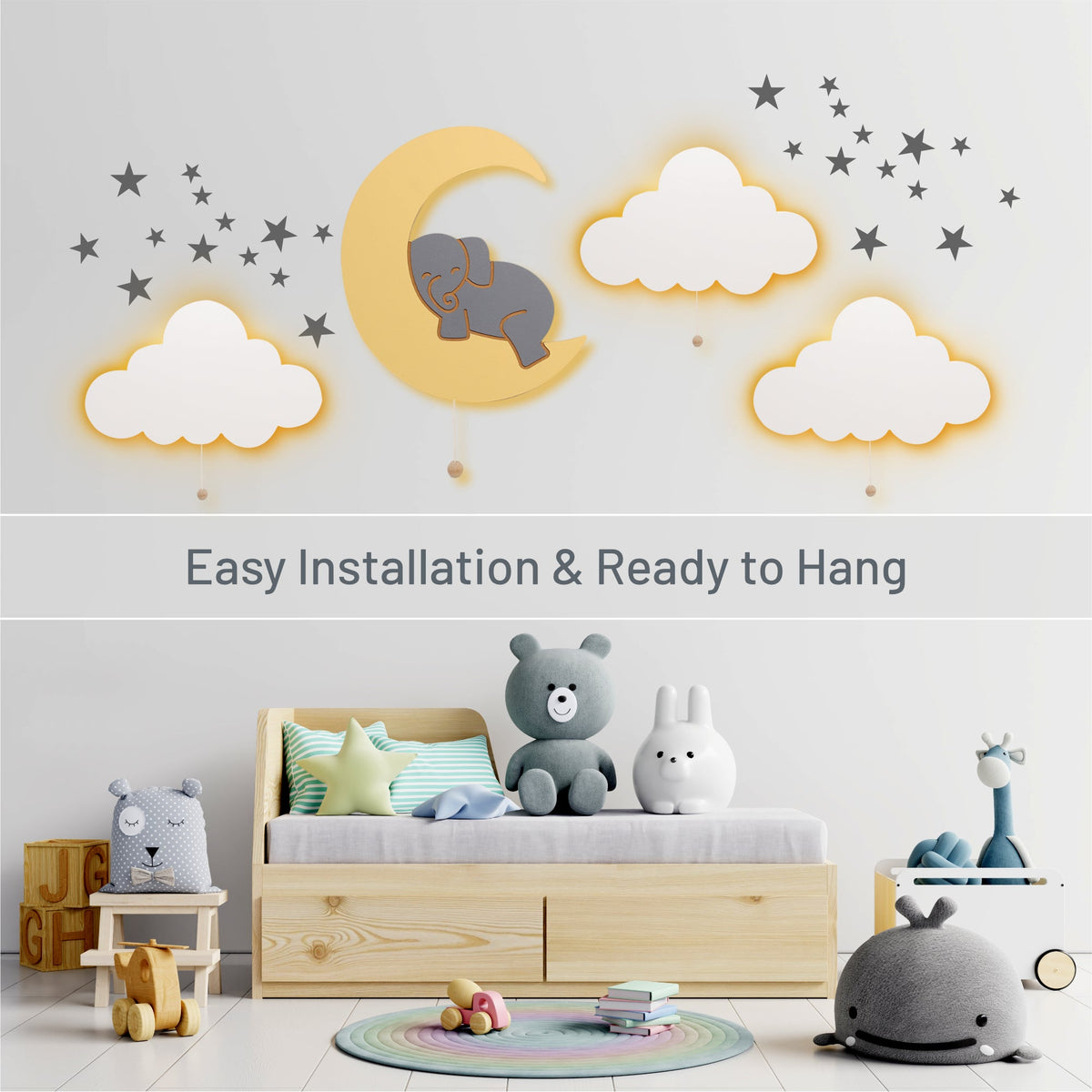 LumiDreams Wall Light - Kid's Decor Nightlight Elephant on Moon - Shop Avnu
