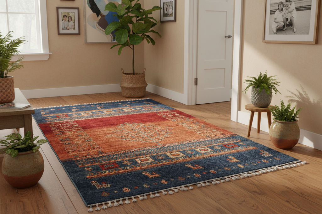 Afghan Tree of Life Gabbeh (3'04"x5'00") rust/blue
