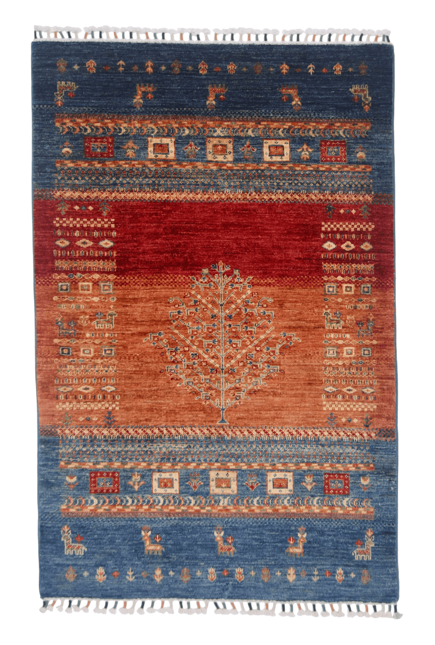 Afghan Tree of Life Gabbeh (3'04"x5'00") rust/blue