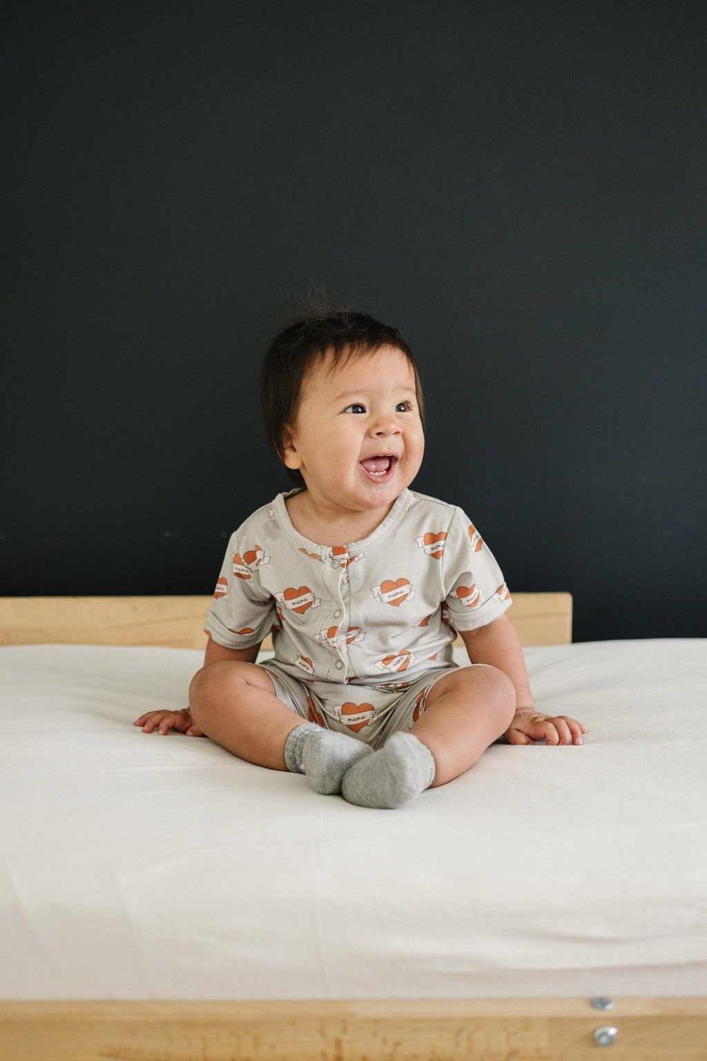 Mama Tattoo Hearts Bamboo Henley Romper - Shop Avnu