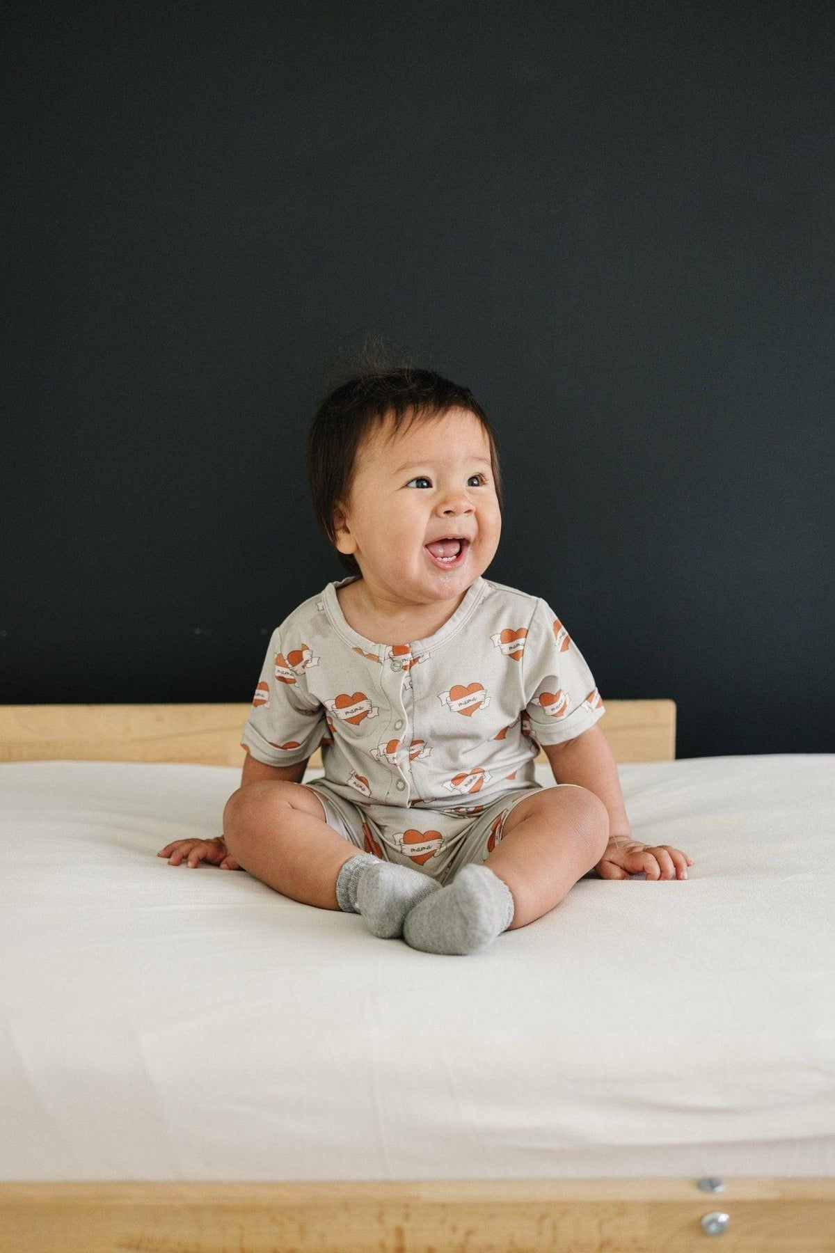 Mama Tattoo Hearts Bamboo Henley Romper - Shop Avnu