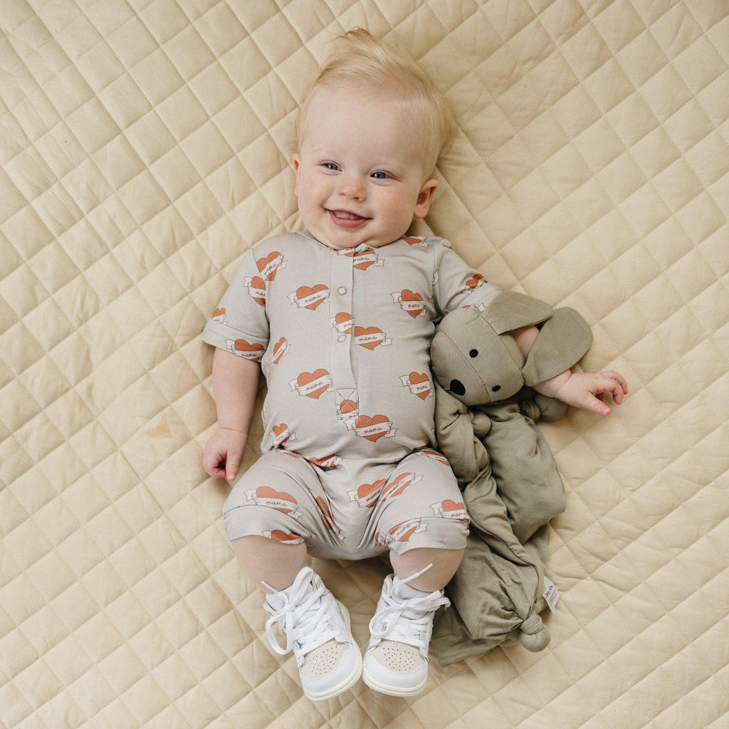 Mama Tattoo Hearts Bamboo Henley Romper - Shop Avnu