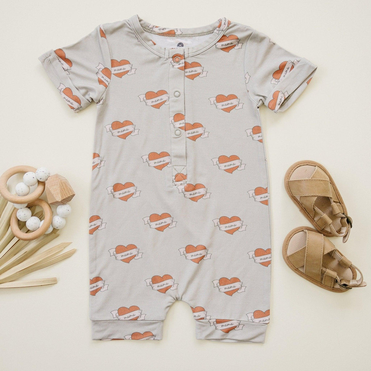 Mama Tattoo Hearts Bamboo Henley Romper - Shop Avnu