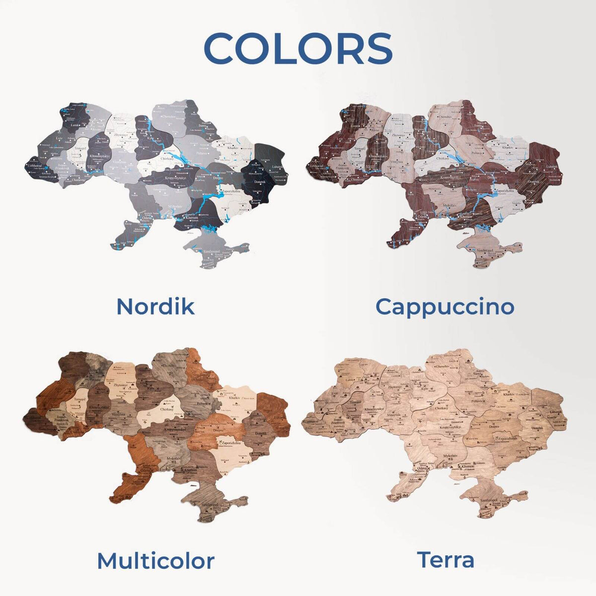 Wooden Map of Ukraine Multicolor