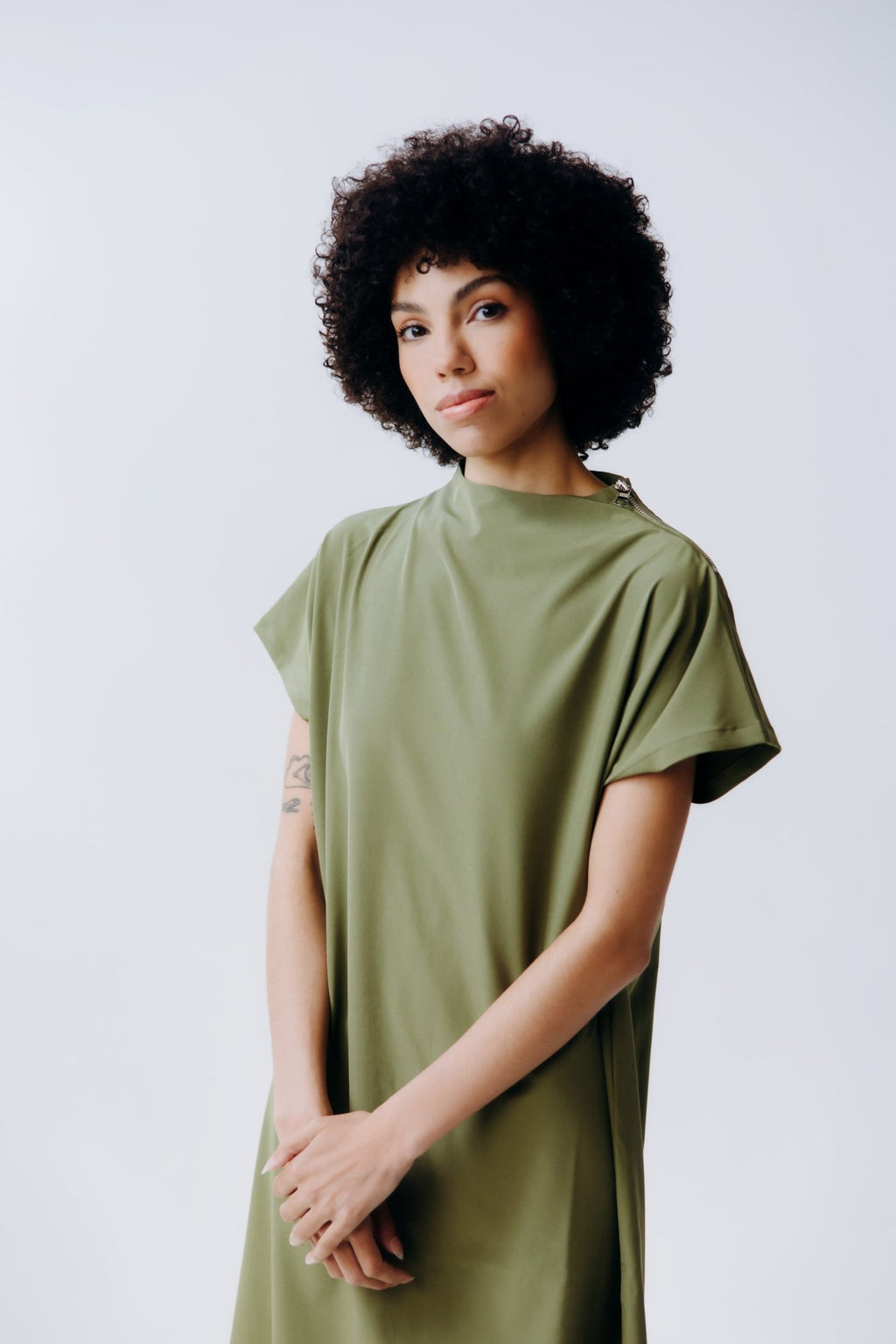 Mock Neck Shoulder Zip Dress - Shop Avnu