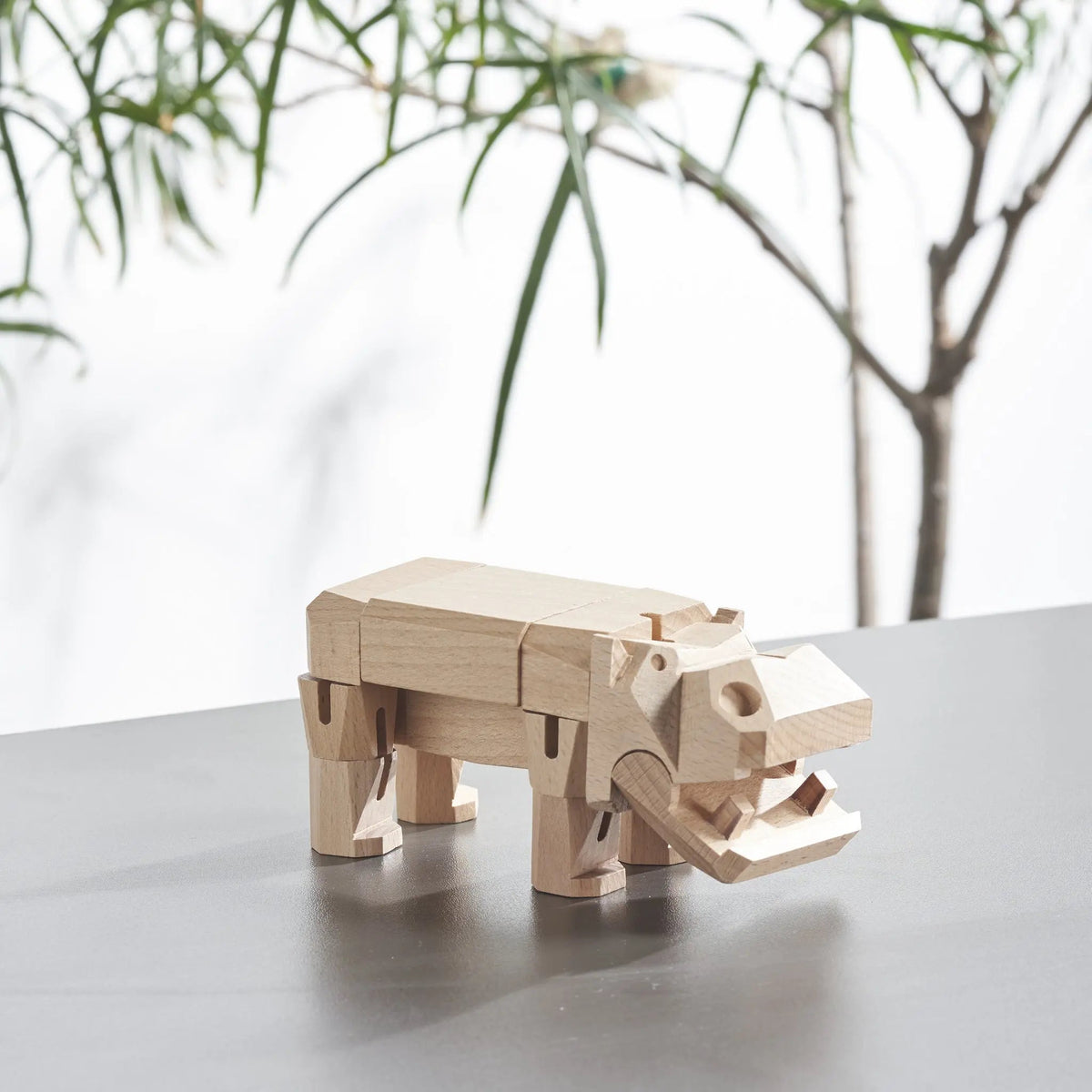 Morphits® Modern Wooden Hippo Decor – Interactive Puzzle & Art Piece