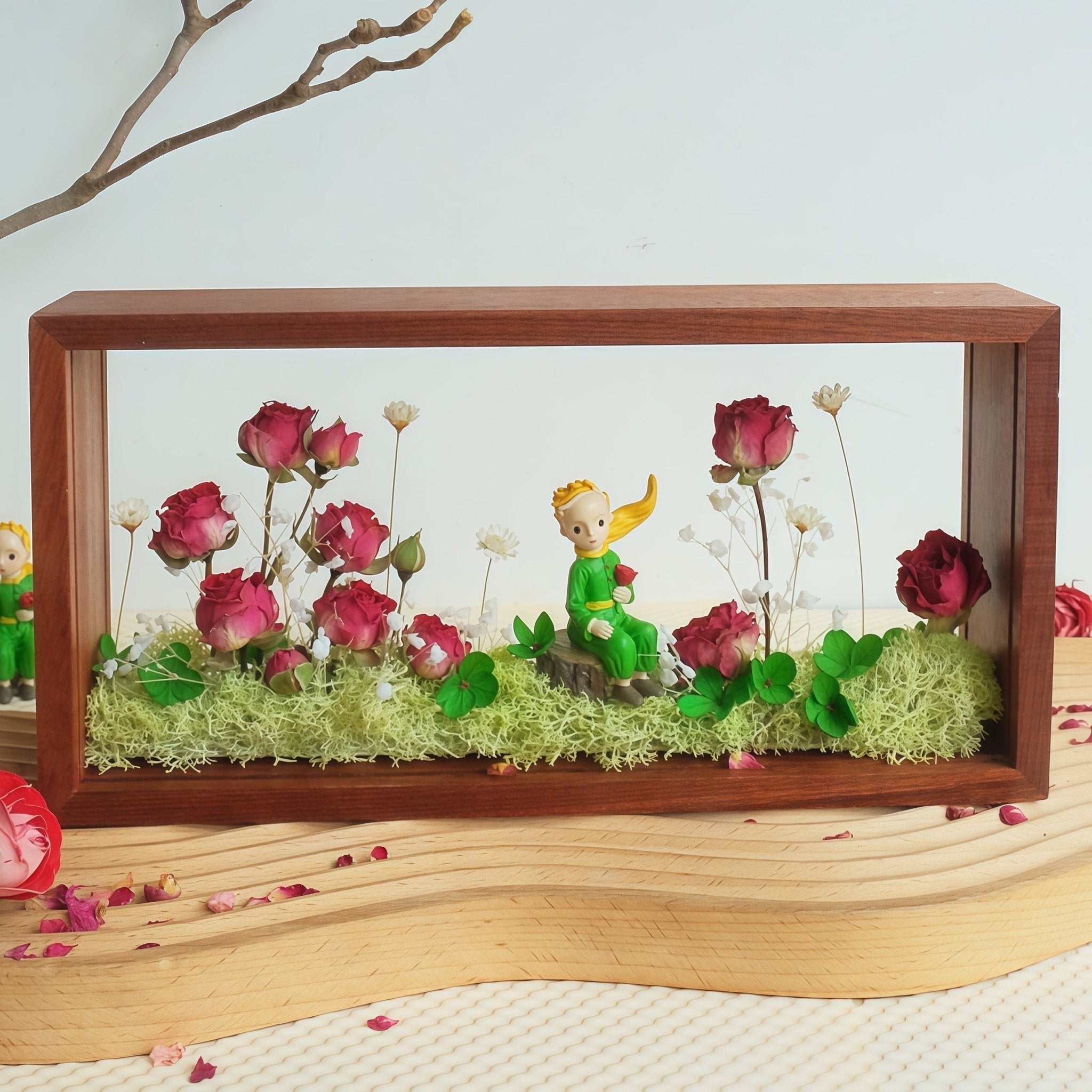 "My Unique Rose" - The Little Prince & Real Preserved Flower Shadow Box Art