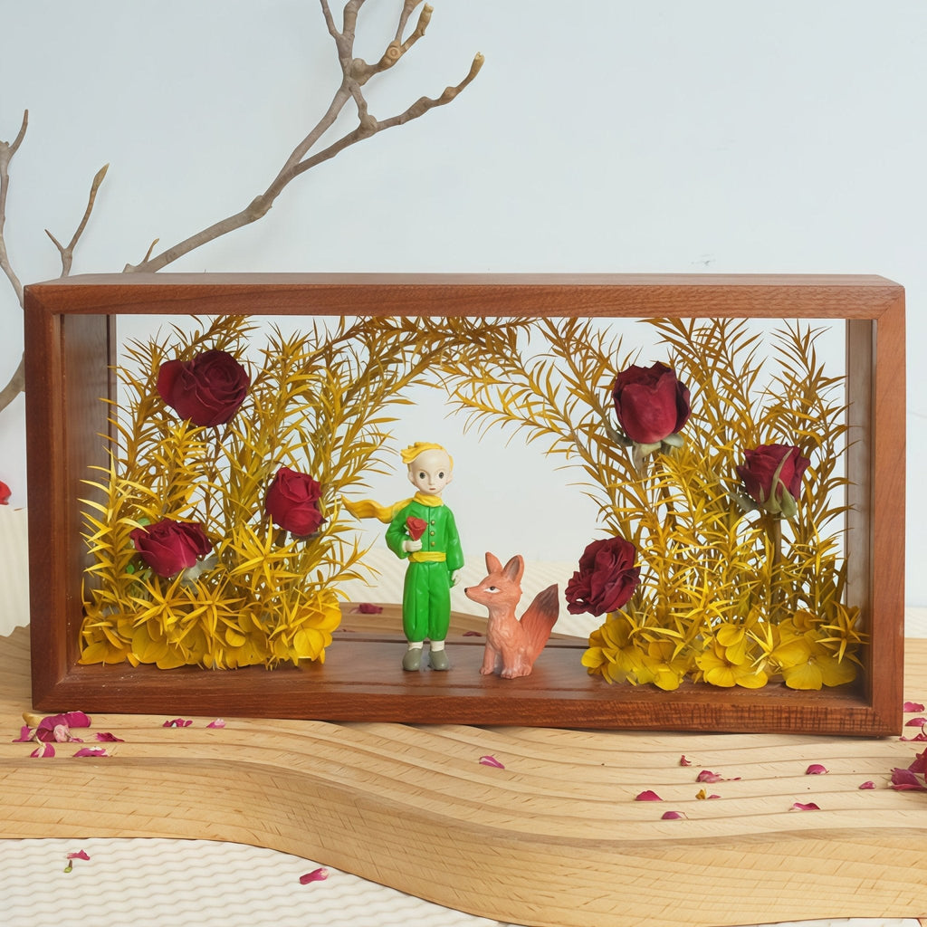 "My Unique Rose" - The Little Prince & Real Preserved Flower Shadow Box Art