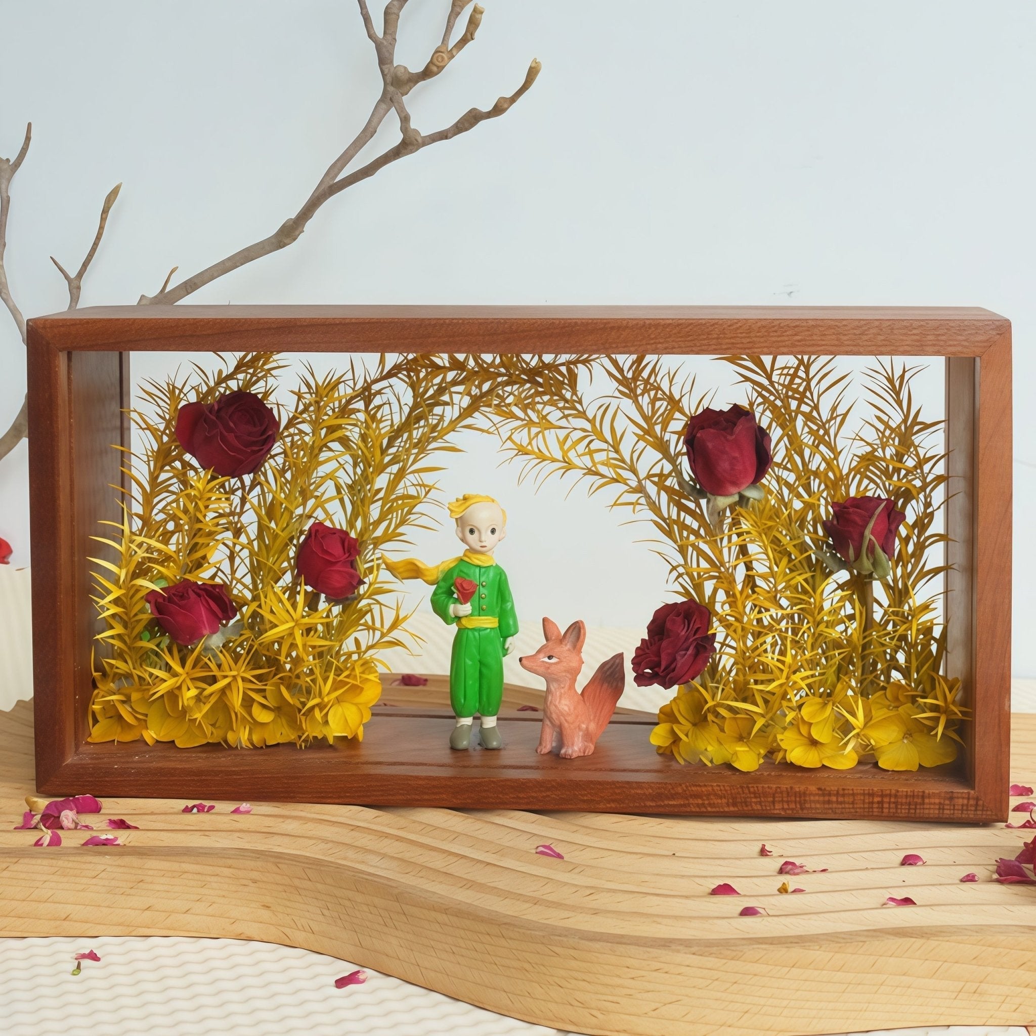 "My Unique Rose" - The Little Prince & Real Preserved Flower Shadow Box Art