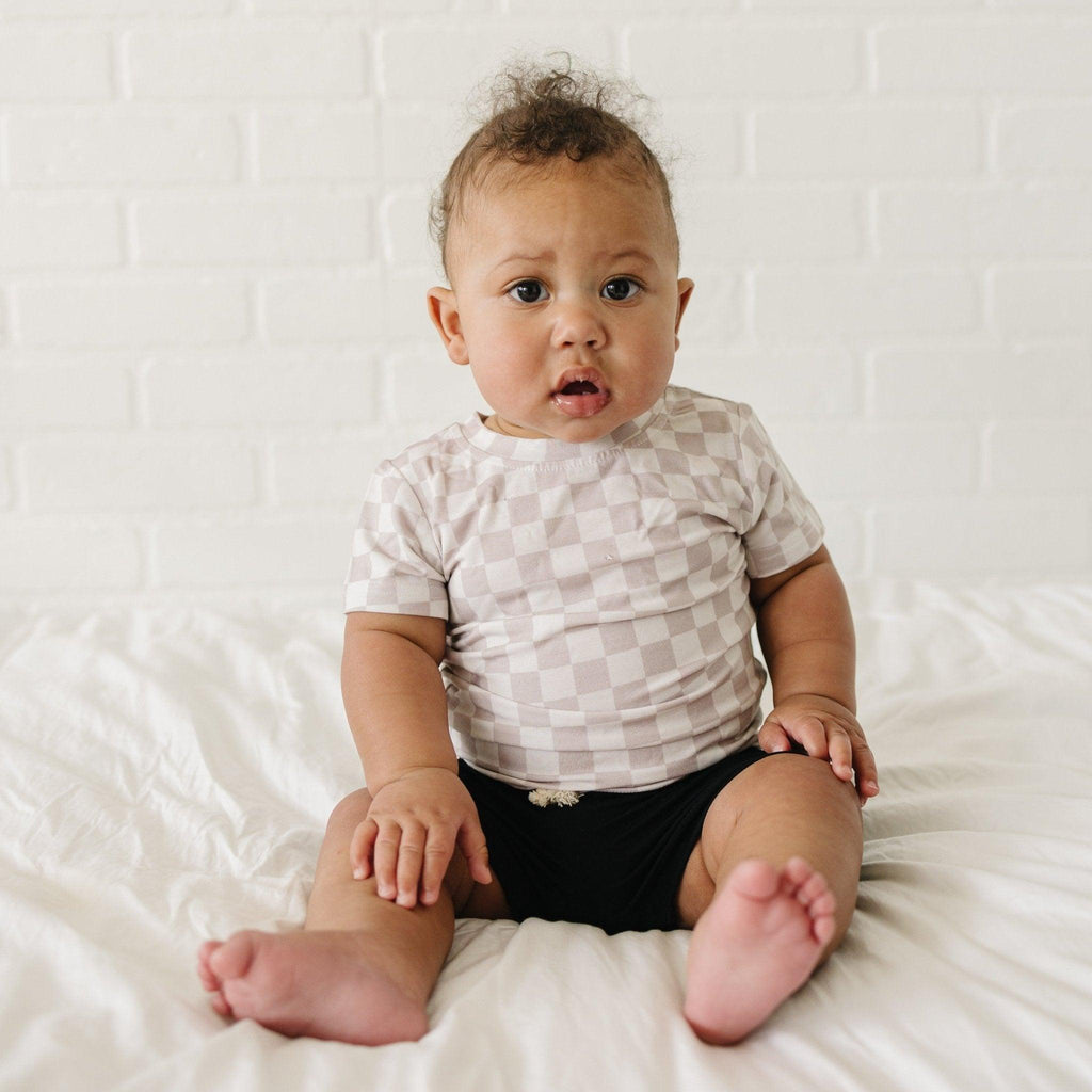 Neutral Checkered Bamboo Tee *Sizes 3/6m & sz 6 left - Shop Avnu