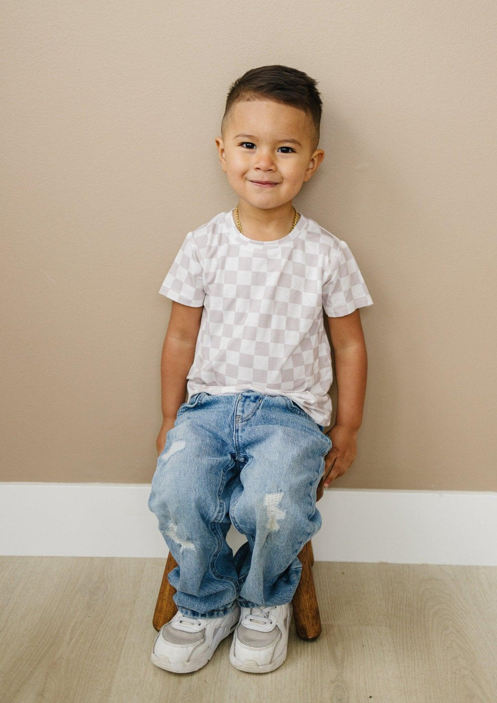 Neutral Checkered Bamboo Tee *Sizes 3/6m & sz 6 left - Shop Avnu