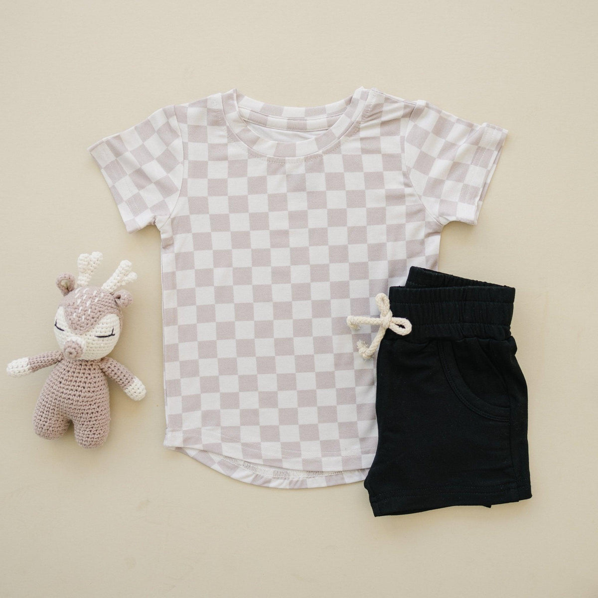 Neutral Checkered Bamboo Tee *Sizes 3/6m & sz 6 left - Shop Avnu