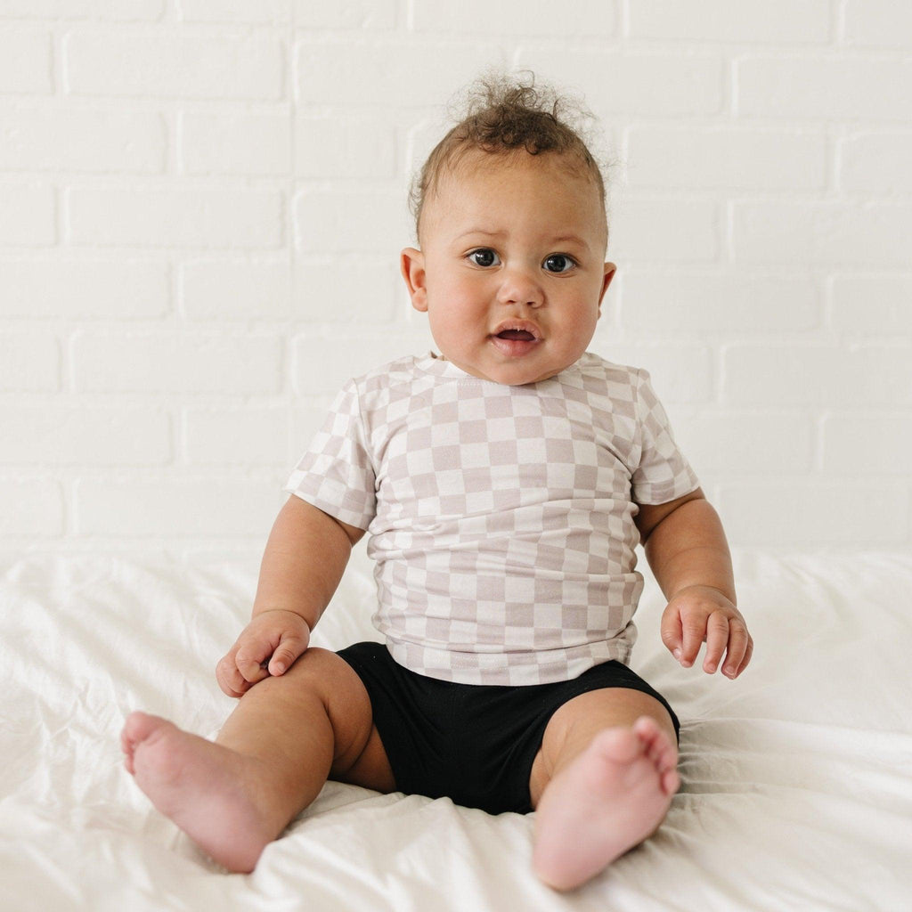 Neutral Checkered Bamboo Tee *Sizes 3/6m & sz 6 left - Shop Avnu