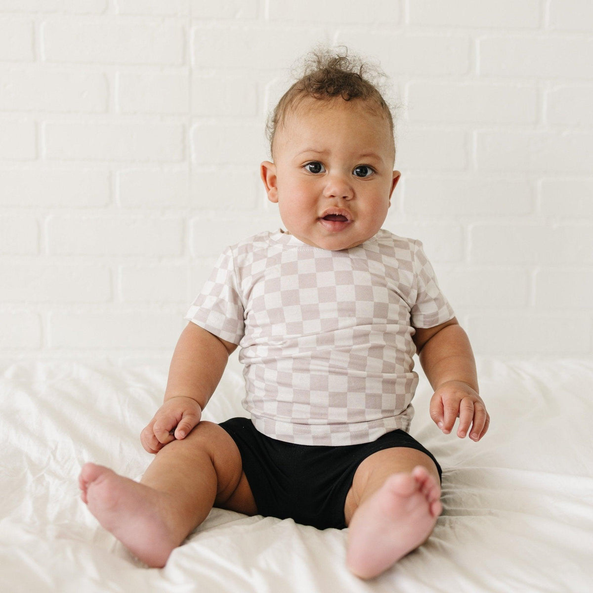 Neutral Checkered Bamboo Tee *Sizes 3/6m & sz 6 left - Shop Avnu