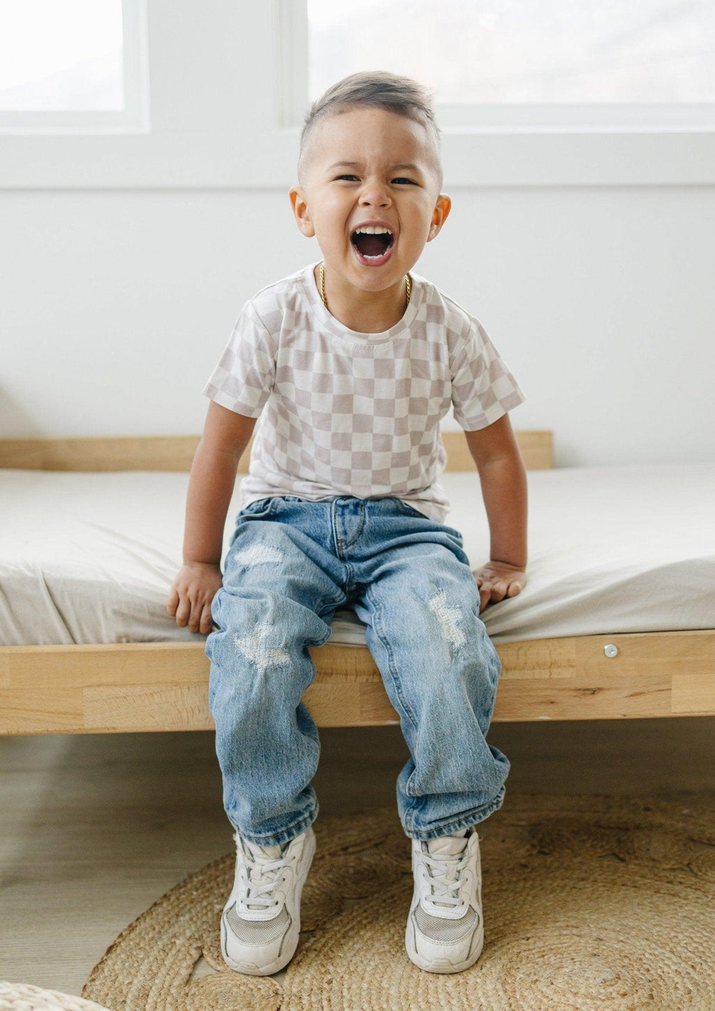 Neutral Checkered Bamboo Tee *Sizes 3/6m & sz 6 left - Shop Avnu