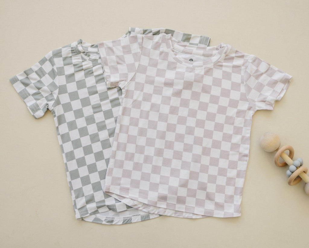Neutral Checkered Bamboo Tee *Sizes 3/6m & sz 6 left - Shop Avnu