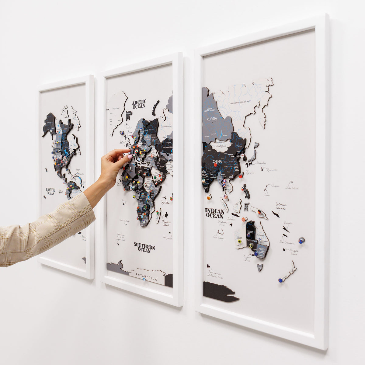 Triptych Wall Art - Wooden World Map (Nordik)