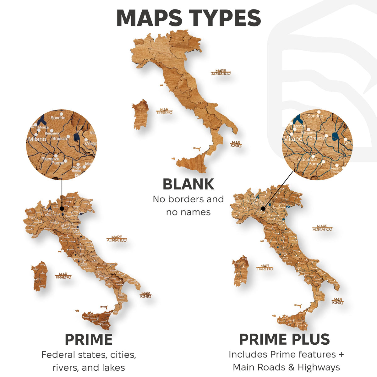 Wooden Map of Italy – Oak