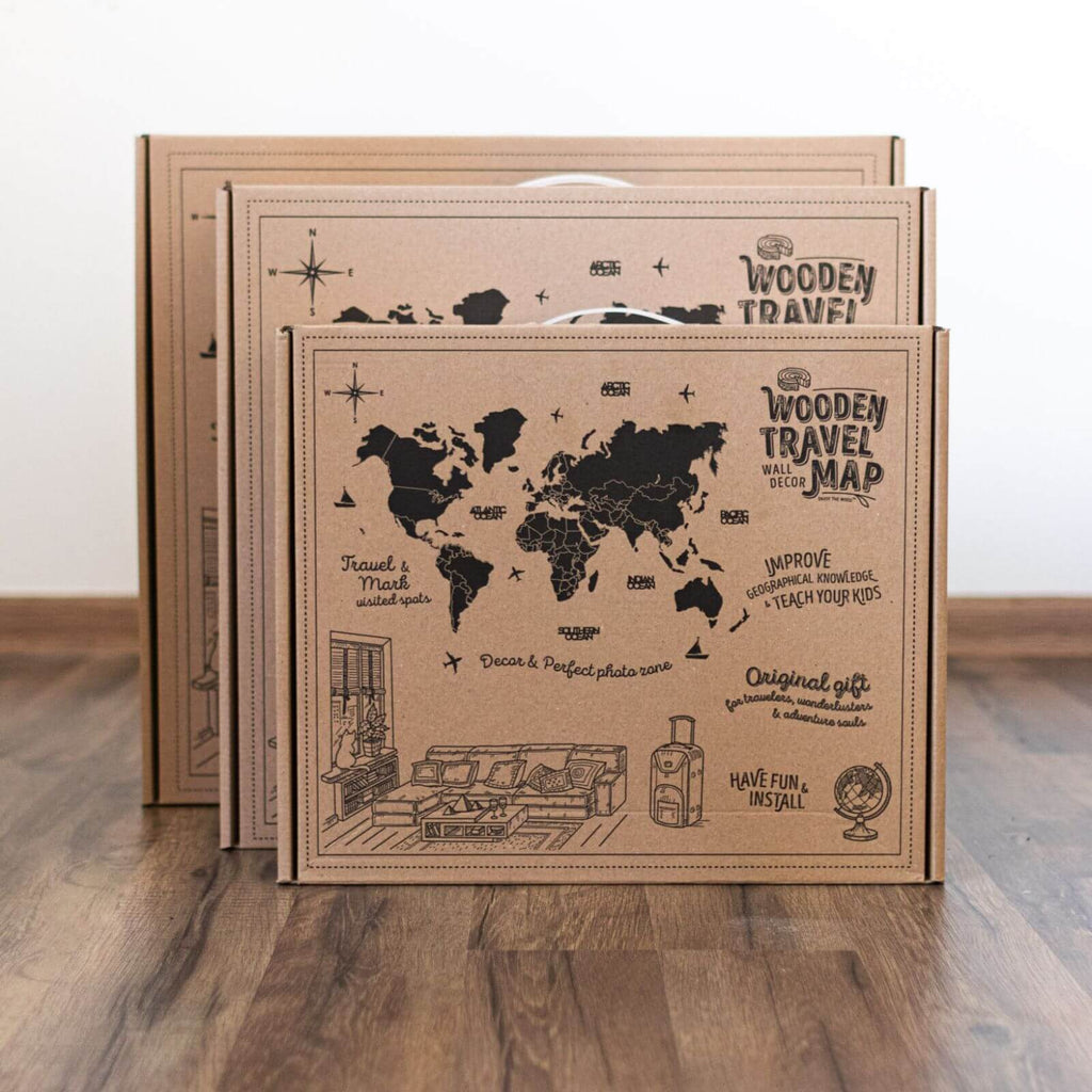 3D Wooden World Map Onyx